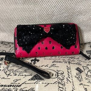 Betsey Johnson wristlet wallet with sequined bow